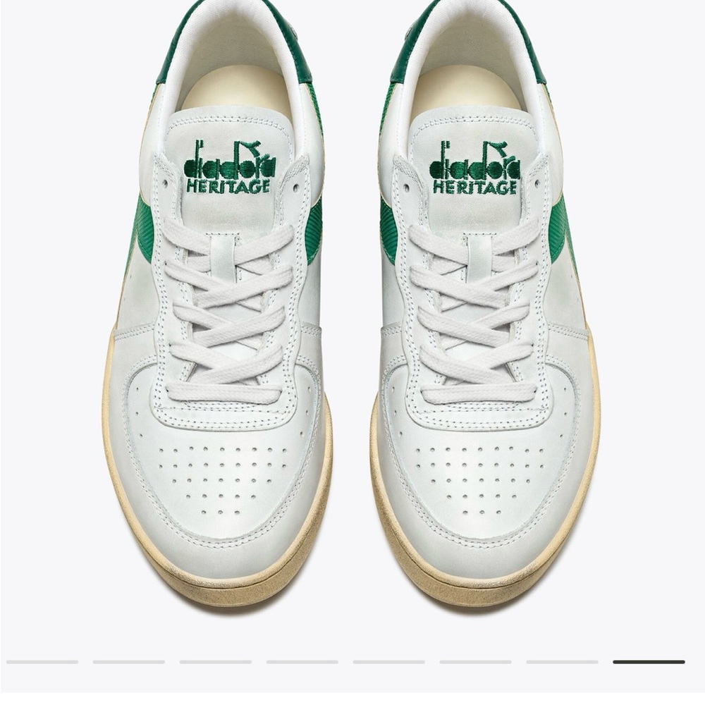 NWOB Diadora Heritage “ MI Basket Lo Used” in White and Verdant Green, Size 7